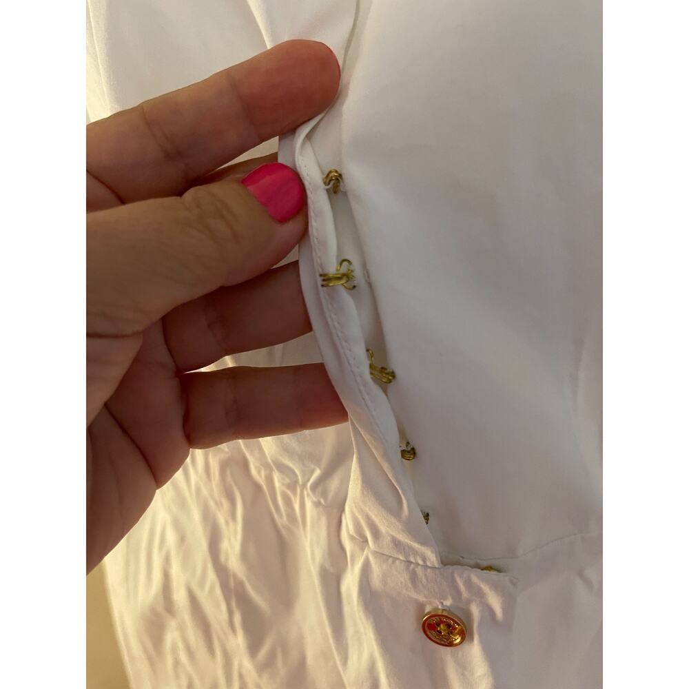 Tory Burch white sleeveless top cotton blend Size 14 Gold button, pleats - Picture 4 of 6